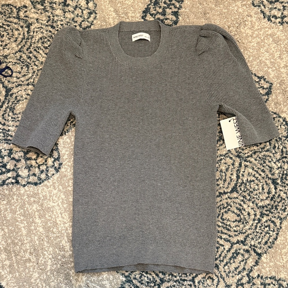 Nine West Gray Ribbed Knit Sweater